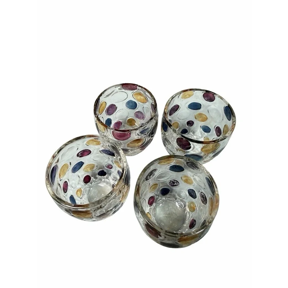Vntg Nemo Borske Sklo Bohemian Lot 4 Bar Glasses Gold Cranberry Polka Dot 4 oz